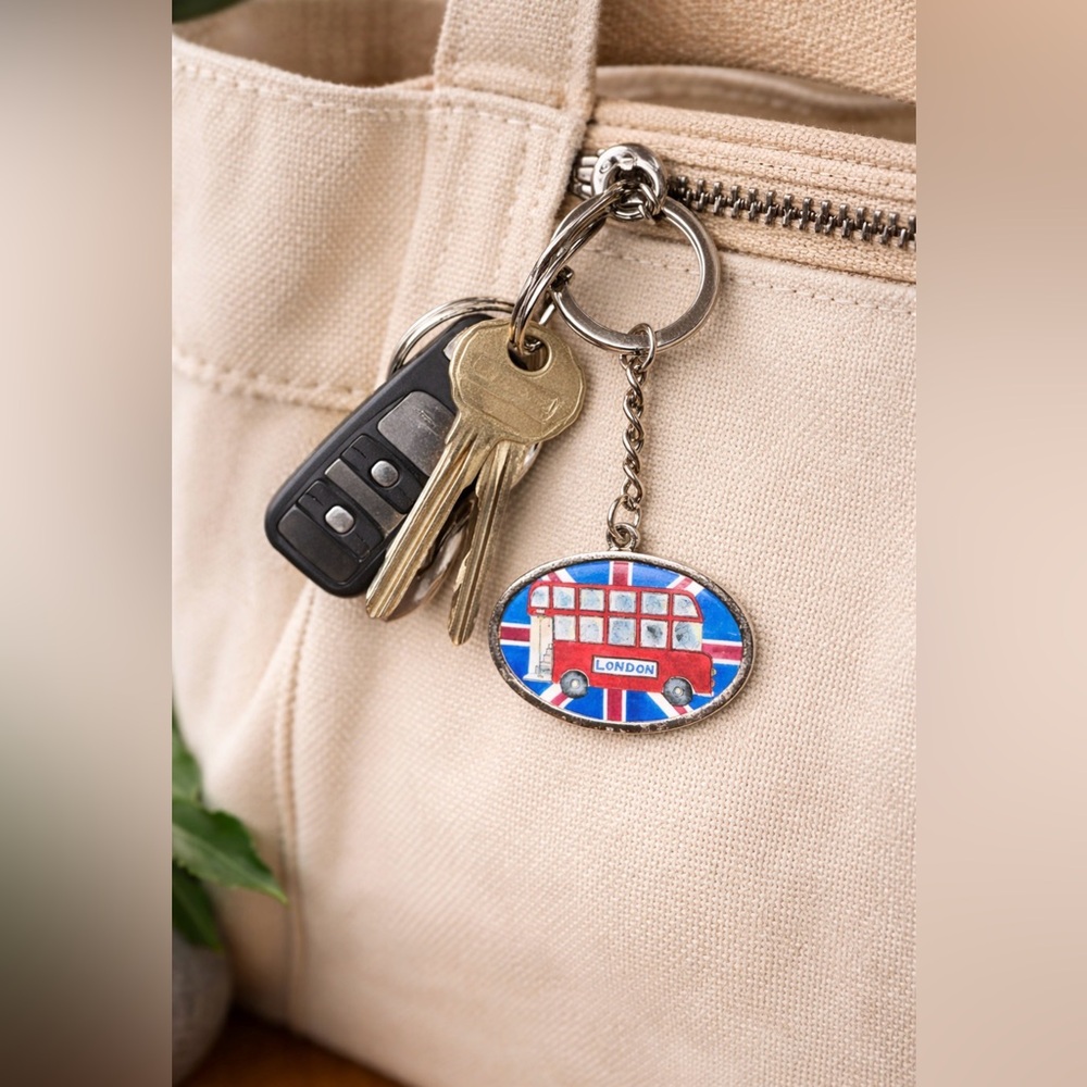 Milly Green London Flag Double Decker Bus Keychain Union Jack Charm